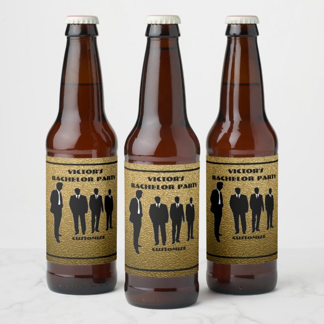 Chic Black & Gold Bachelor Party Beer Bottle Label (Bottles)