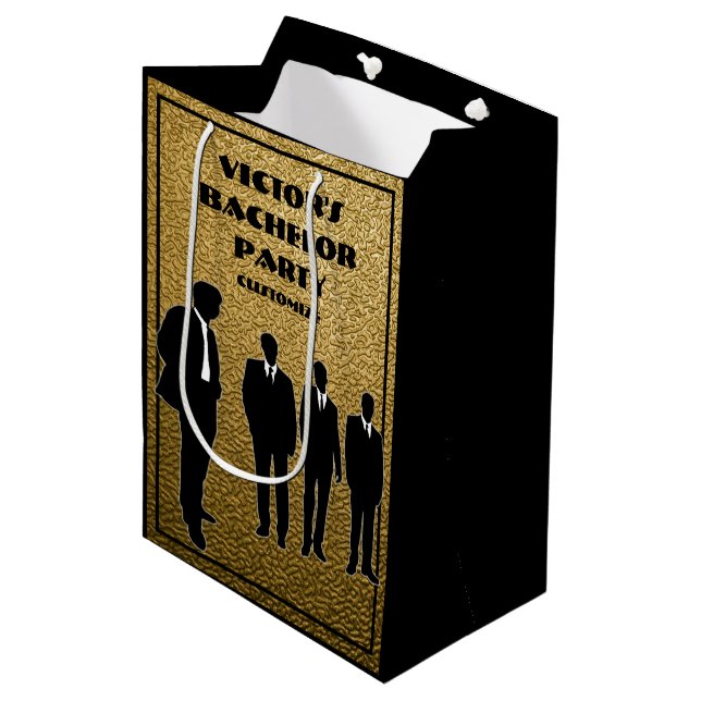 Chic Black & Gold Bachelor Party Medium Gift Bag (Front Angled)
