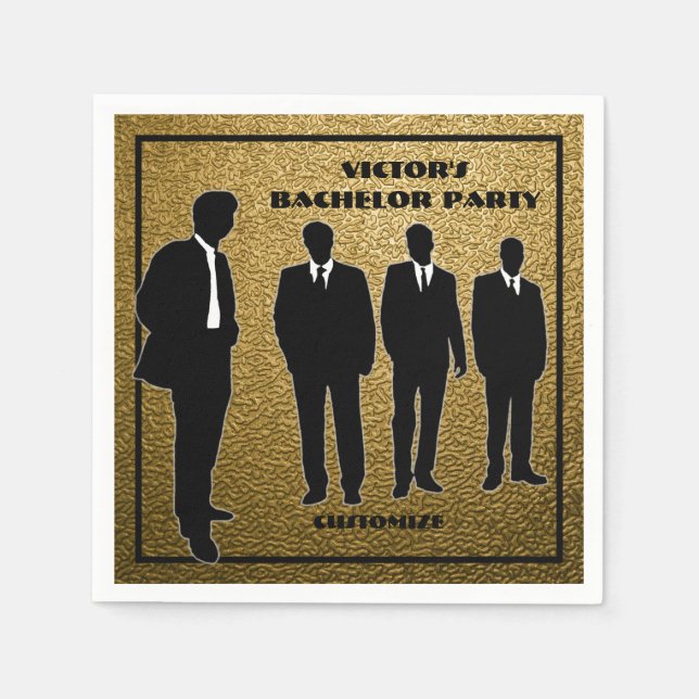 Chic Black & Gold Bachelor Party Napkins (Front)
