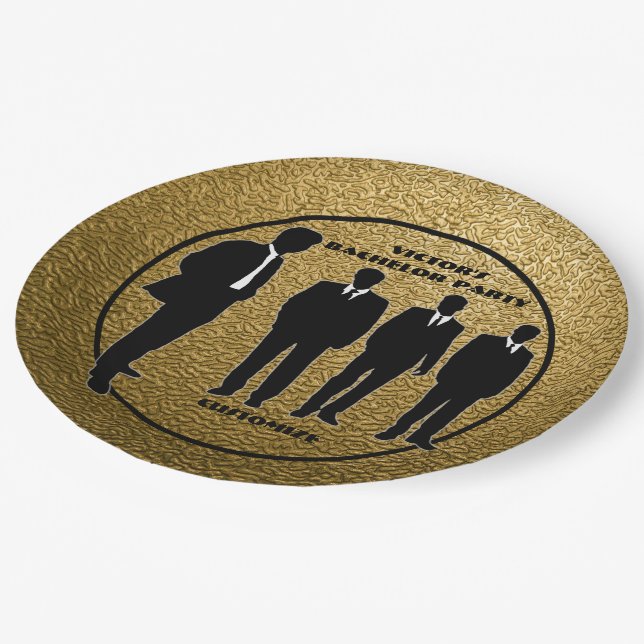 Chic Black & Gold Bachelor Party Paper Plates (Angled)