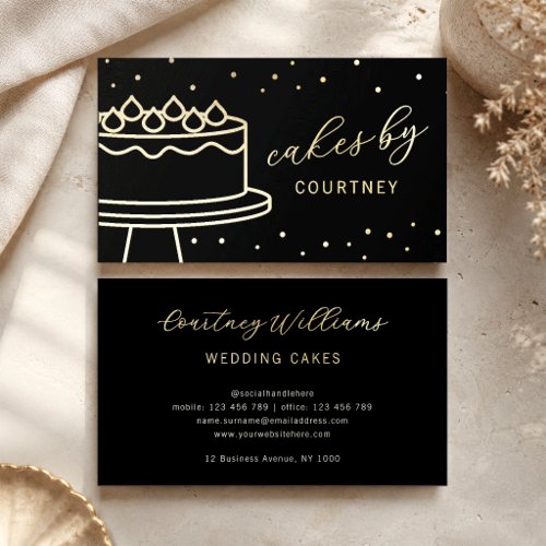 Chic Black &amp; Gold Baker Cake Boutique Pastry Chef Foil Business Cards