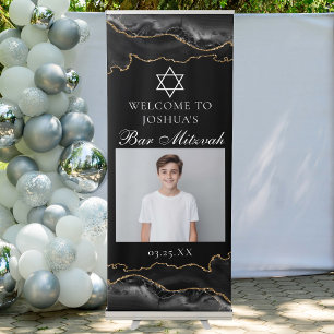 Chic Black Gold Bar Mitzvah Party Photo Retractable Banner