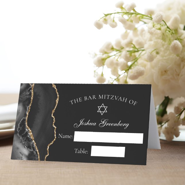 Chic Black Gold Bar Mitzvah Place Card (Creator Uploaded)