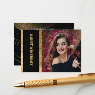 Chic Black & Gold Birthday Party Enclosure Card