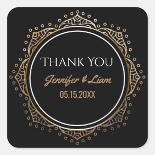 Chic Black Gold Boho Wedding Thank You Favor Square Sticker