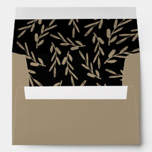 Chic Black & Gold Botanical Return Address Envelope