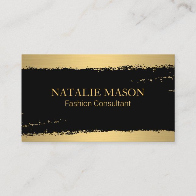 Chic Black Gold Brushed Business Card (Front)