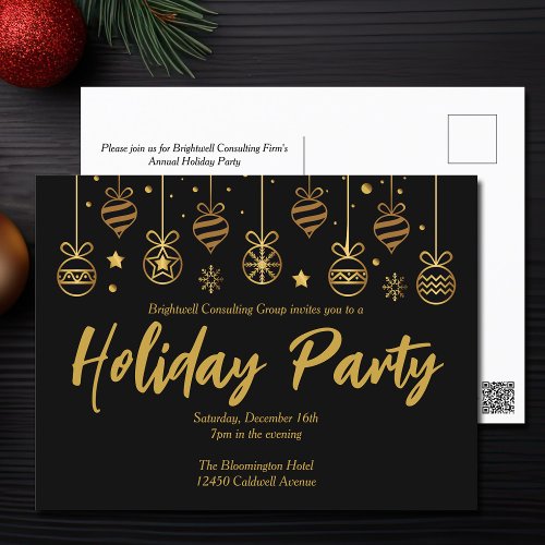 Chic Black Gold Business Holiday Party Invitation Postcard
