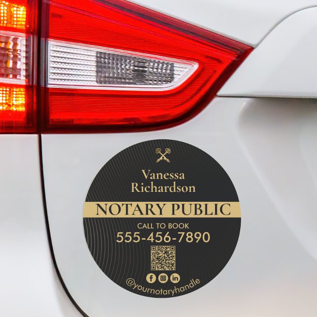 Chic Black Gold Business QR Code Notary Marketing  Car Magnet (Creator Uploaded)