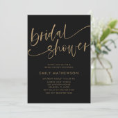 Chic Black & Gold Calligraphy Bridal Shower Invitation (Standing Front)
