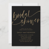 Chic Black & Gold Calligraphy Bridal Shower Invitation (Front)