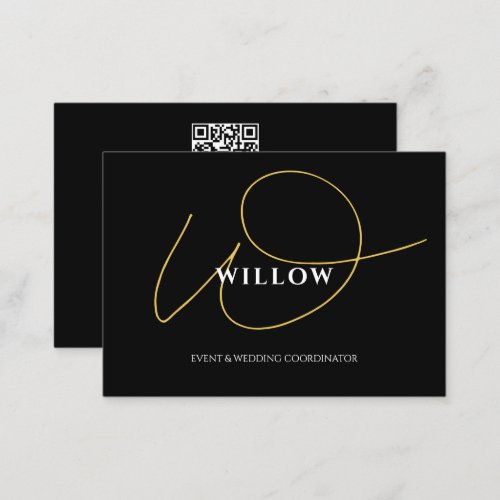 Chic Black  Gold Calligraphy Script QR Code Business Card
