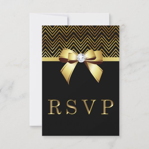 Chic Black Gold Chevrons Diamond Bow RSVP