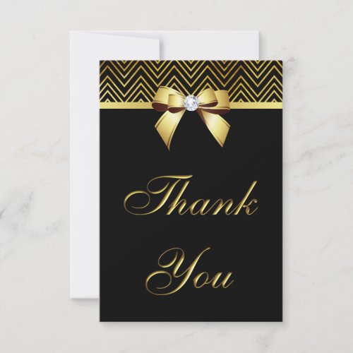 Chic Black Gold Chevrons Diamond Bow Thank You