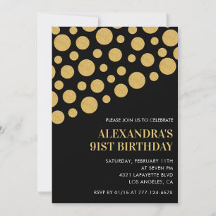 Chic Black Gold Confetti 91st birthday Invitation