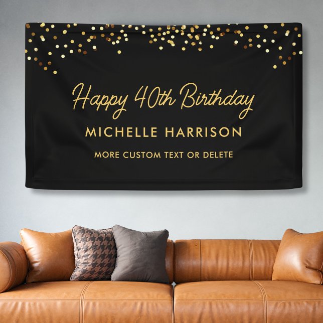Chic Black Gold Confetti Any Age Custom Birthday  Banner (Creator Uploaded)