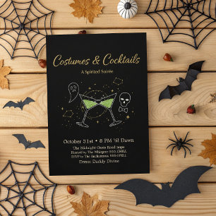 Chic Black & Gold Costumes & Cocktails Halloween Invitation