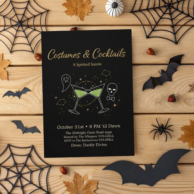 Chic Black & Gold Costumes & Cocktails Halloween  Invitation (Creator Uploaded)