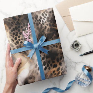 Chic Black Gold Cream Leopard Animal Print Wrapping Paper