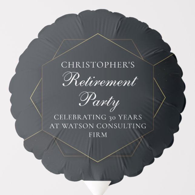 Chic Black Gold Custom Retirement Party Balloon (Front)