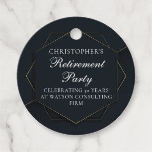 Chic Black Gold Custom Retirement Party Favor Tags