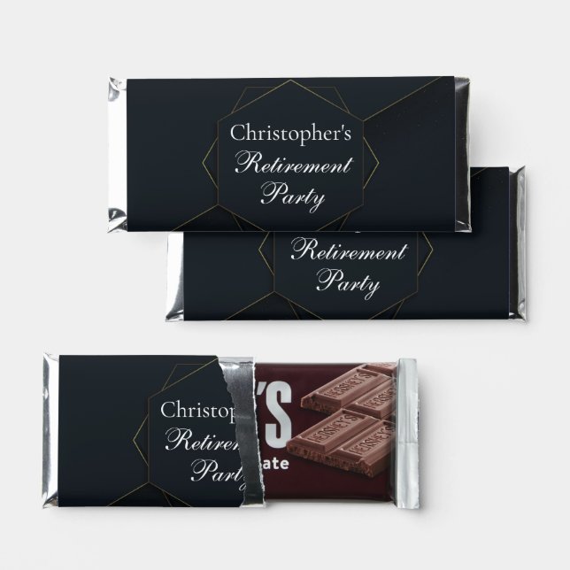 Chic Black Gold Custom Retirement Party Hershey Bar Favors (Front)