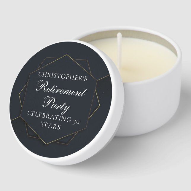 Chic Black Gold Custom Retirement Party Mini Candle Favors (Corner)