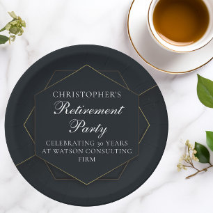 Chic Black Gold Custom Retirement Party Paper Plates