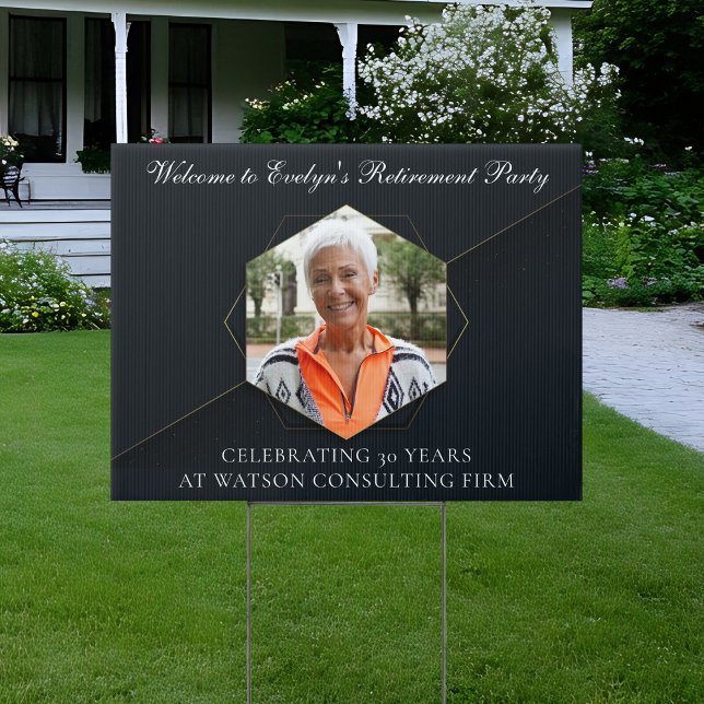 Chic Black Gold Custom Retirement Party Photo Yard Sign (Creator Uploaded)
