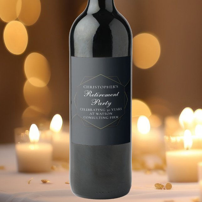 Chic Black Gold Custom Retirement Party Wine Label (Creator Uploaded)