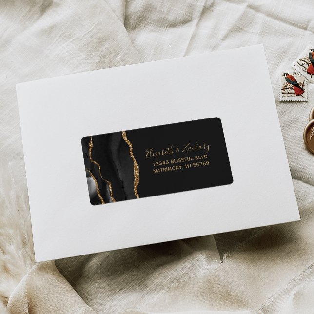 Chic Black Gold Dark Wedding RSVP Address Label (Creator Uploaded)