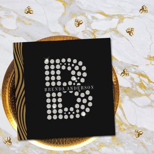 Chic Black Gold Diamond Initial B Monogram QR Code Square Business Card