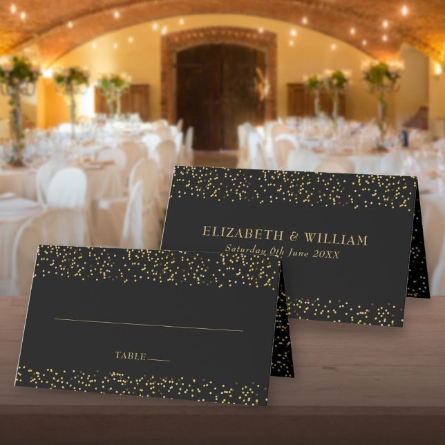 Chic Black Gold Dust Confetti Wedding Place Card (Chic Black Gold Dust Confetti Wedding Place Card)