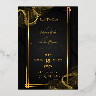 Chic Black & Gold Elegant Foil Invitation