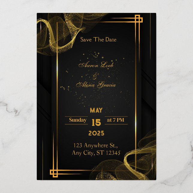 Chic Black & Gold Elegant  Foil Invitation (Front)