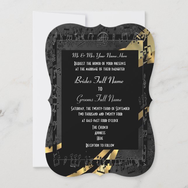 Chic black gold elegant formal wedding invitation (Front)