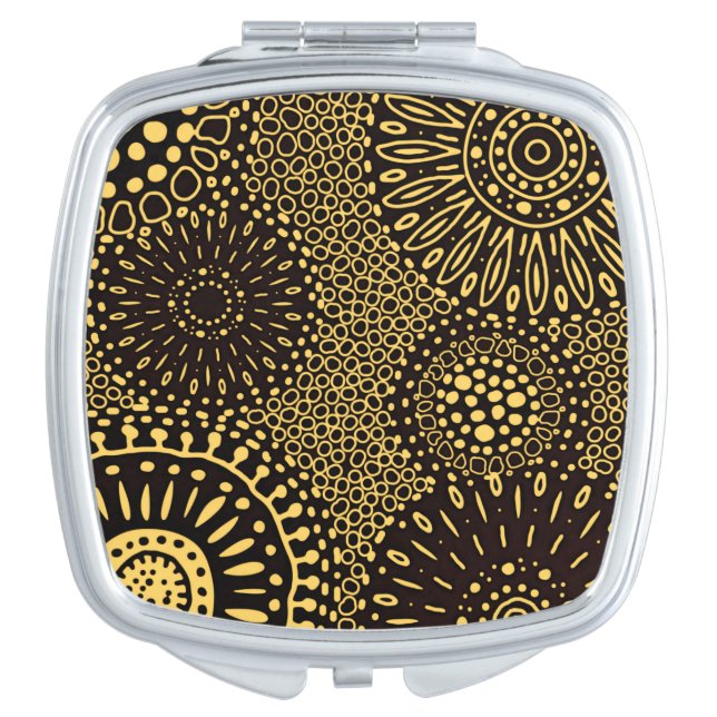Chic Black Gold Ethnic Floral Compact Mirror (Front)