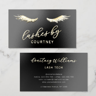 Chic Black & Gold Eyelash Extensions Lash Tech Foil Business Cards