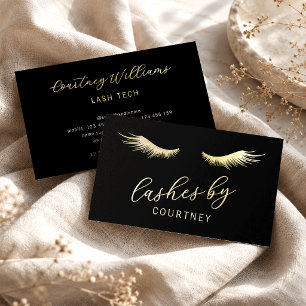 Chic Black & Gold Eyelash Extensions Lash Tech  Foil Business Cards