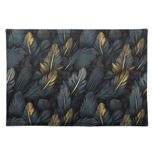 Chic Black Gold Feathers Pattern Cloth Placemat