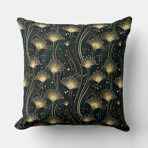 Chic black gold floral art deco throw pillow