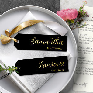 Chic Black & Gold Foil 8 Wedding Place Name Tags Holiday Card