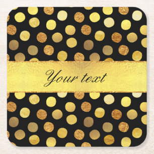 Chic Black Gold Foil Confetti Dots Square Paper Coaster