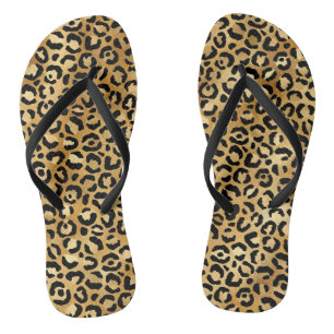 Chic Black Gold Foil Leopard Print Flip Flops