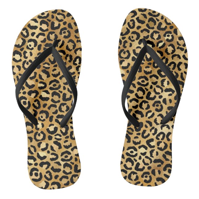 Chic Black Gold Foil Leopard Print Flip Flops (Footbed)