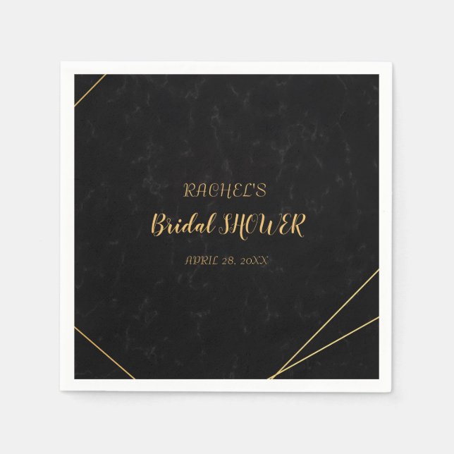 Chic Black & Gold Geometric frame Napkins (Front)