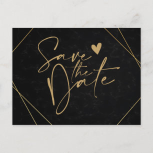 Chic Black & Gold Geometric frame Save the Date Po Postcard