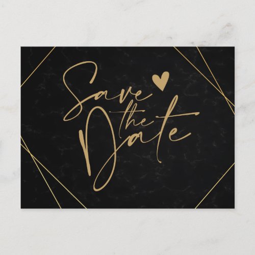 Chic Black  Gold Geometric frame Save the Date Po Postcard