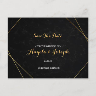Chic Black & Gold Geometric frame Save the Date Postcard