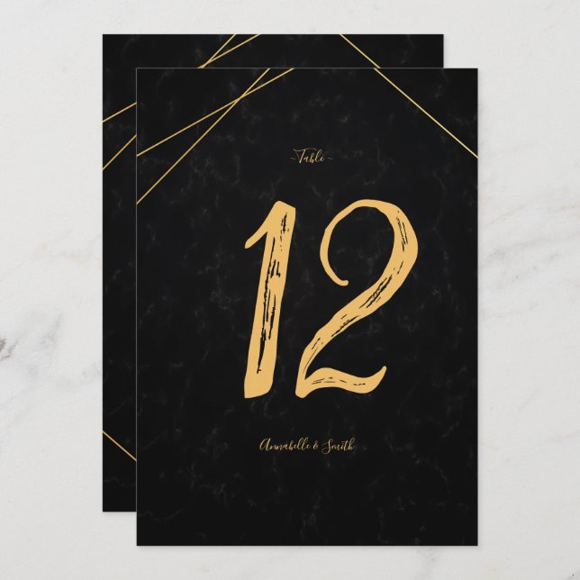 Chic Black & Gold Geometric frame table number (Front/Back)